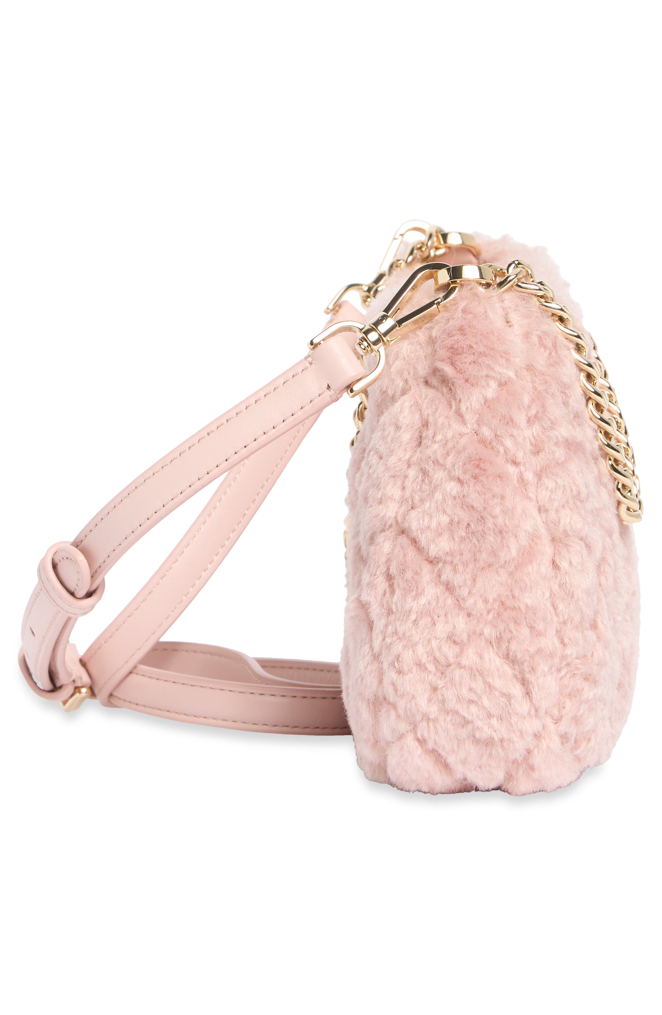 Carey Quilted Faux Fur Small Crossbody Bag, Alternate, color, ROSE SMOKE