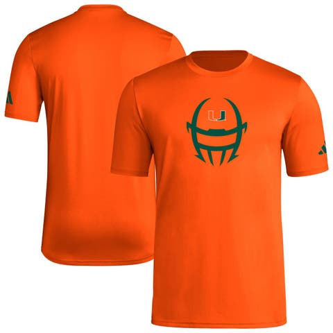 Men's adidas  Orange Miami Hurricanes Football Helmet Pre-Game AEROREADY T-Shirt