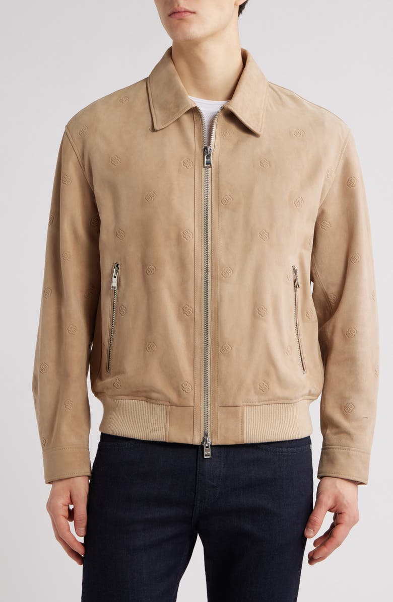 BOSS Merwyn Embossed Leather Jacket, Alternate, color, Light Beige