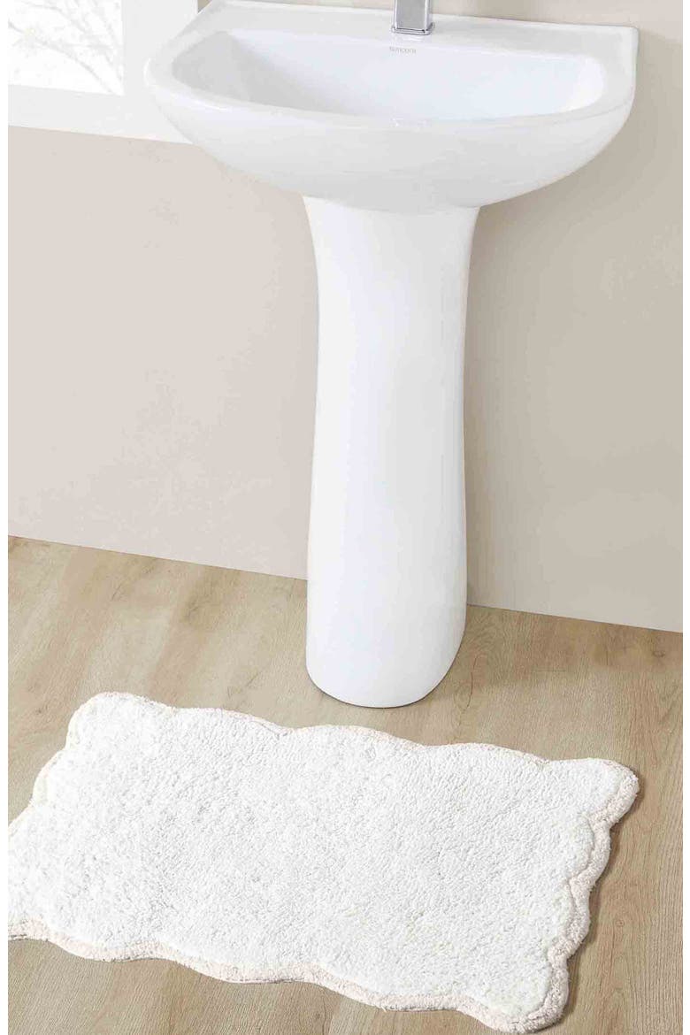 Scalloped Cotton Bath Rug, Alternate, color, WHITE