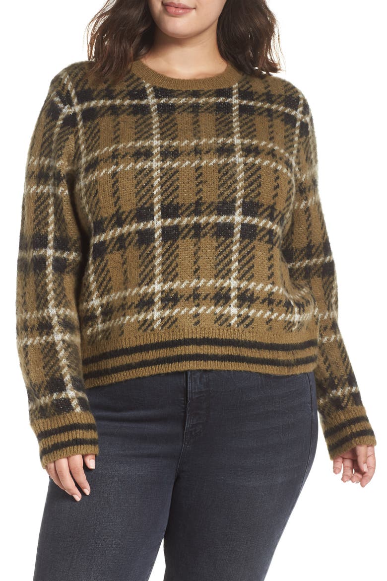 Plaid Sweater, Alternate, color, OLIVE ITALY BRUSHED PLAID