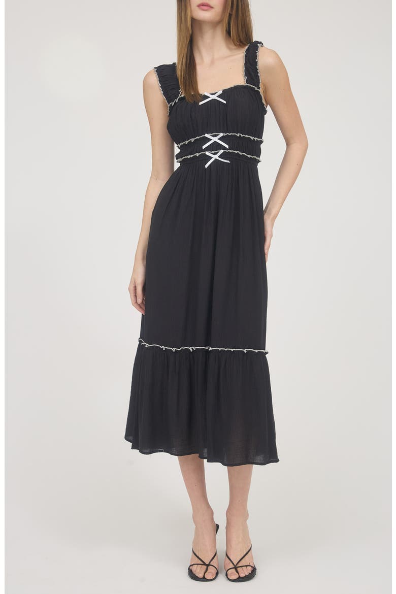 Contrast Bow Midi Dress, Main, color, BLACK