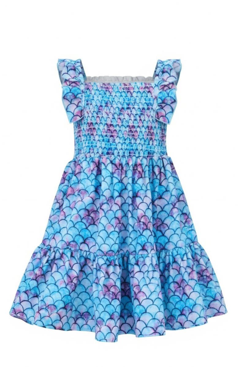 Mia Belle Girls I Washed Up Like This Mermaid Ruffle Sundress, Main, color, Blue