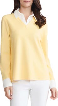 Jones New York Embroidered Eyelet Trim Long Sleeve Twofer Top