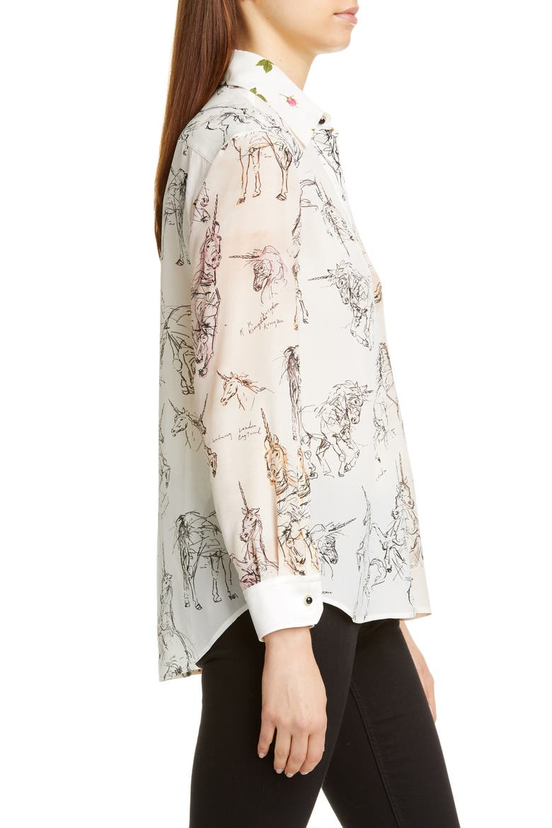 Lucinda Unicorn Sketch Mulberry Silk Shirt, Alternate, color, BLACK IP PATTERN