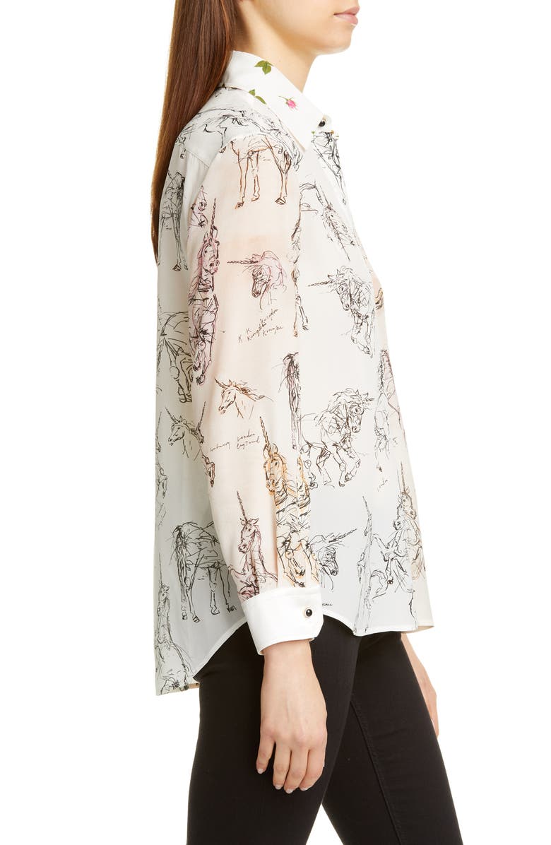 Burberry Lucinda Unicorn Sketch Mulberry Silk Shirt, Alternate, color,