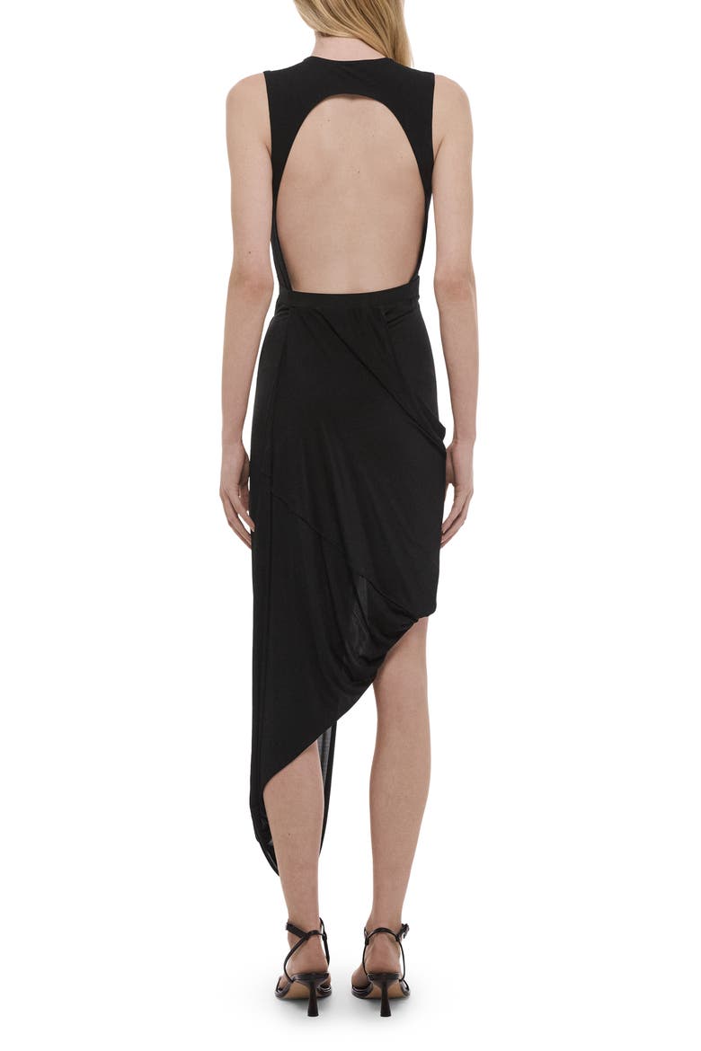 Twist Drape Asymmetric Hem Dress, Alternate, color, BLACK