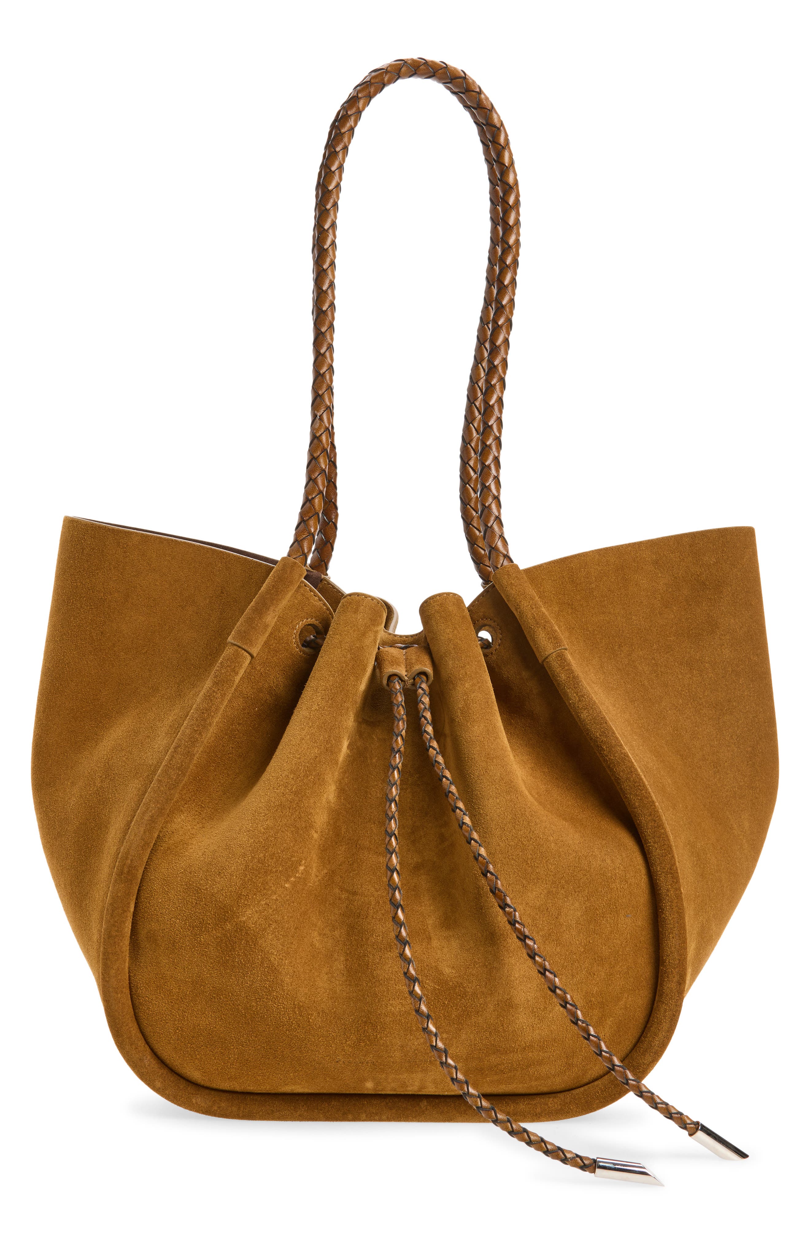 Large Ruched Suede Tote, Alternate, color, HAZELNUT