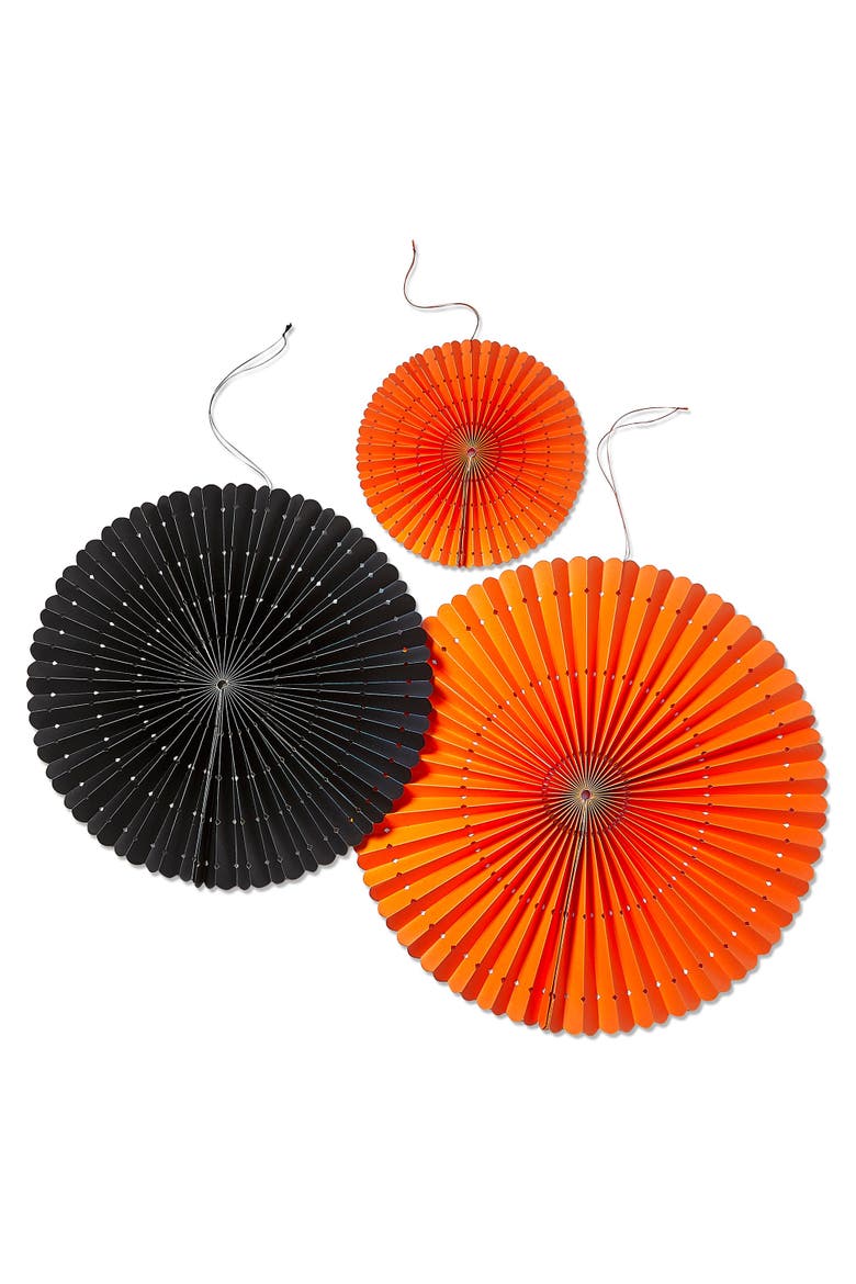 Set of 3 Halloween Paper Fans Multicolor Decorative Decor, Main, color, Orange