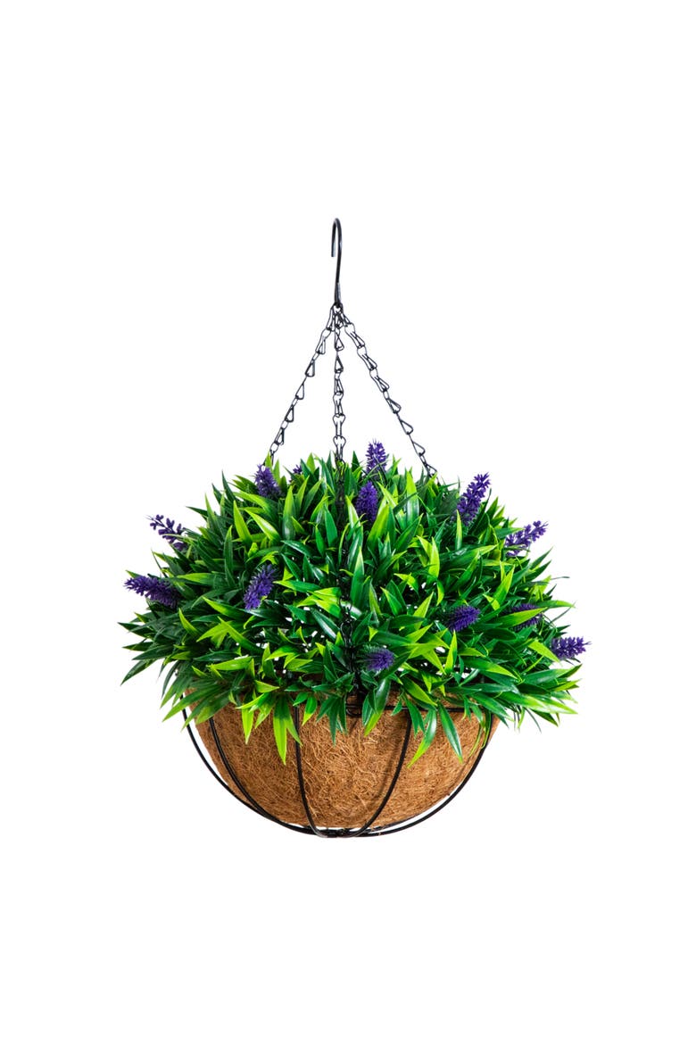 18-in UV Resistant Artificial Lavender Hanging Basket, Main, color, Green/Purple