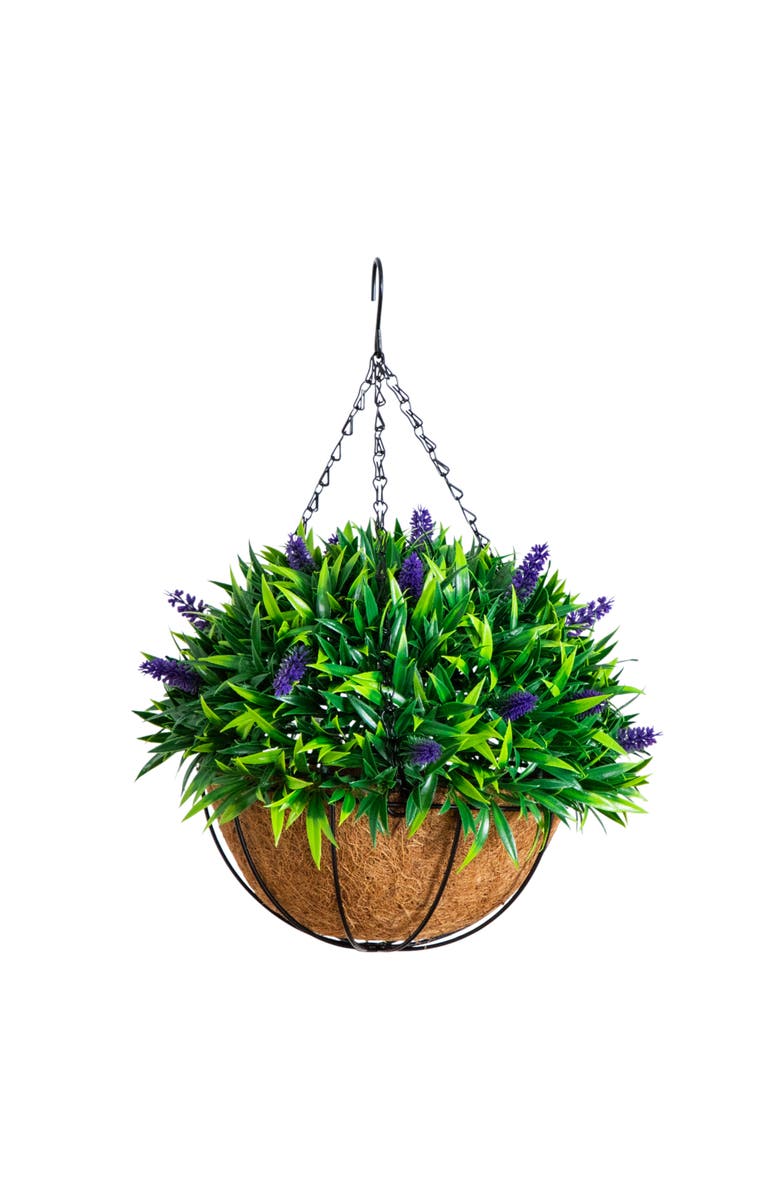 NEARLY NATURAL 18-in UV Resistant Artificial Lavender Hanging Basket, Main, color, Green/Purple