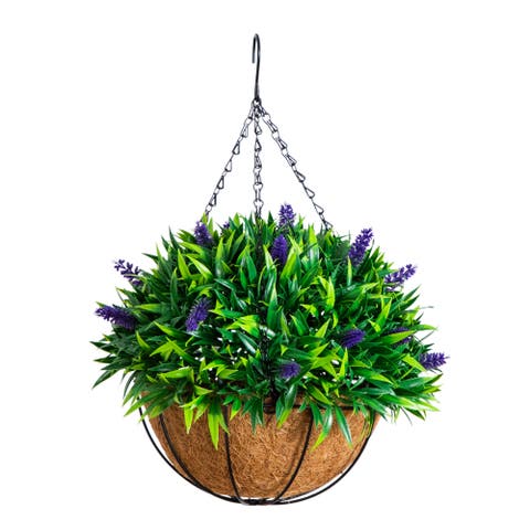 18-in UV Resistant Artificial Lavender Hanging Basket (Indoor/Outdoor)