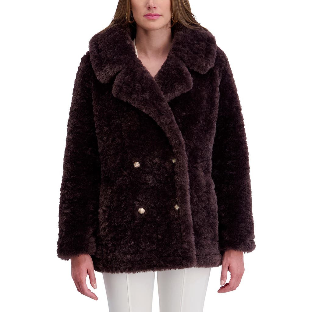 Kensie Faux Shearling Coat In Brown