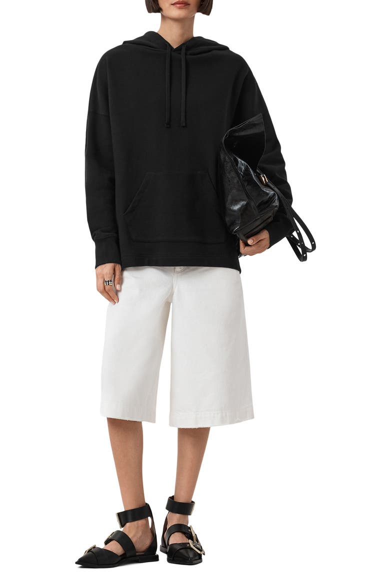 Etti Scrunch Cotton Hoodie, Alternate, color, BLACK