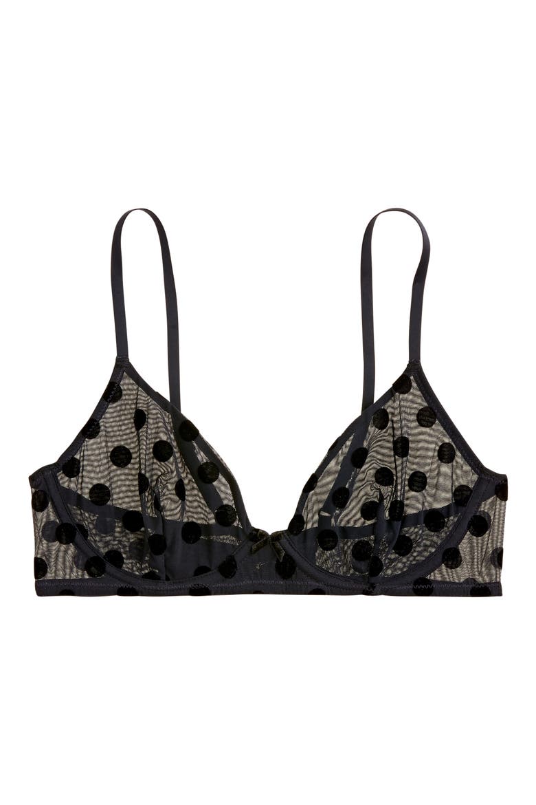 Mesh Polka Dot Underwire Bralette, Main, color, BLACK