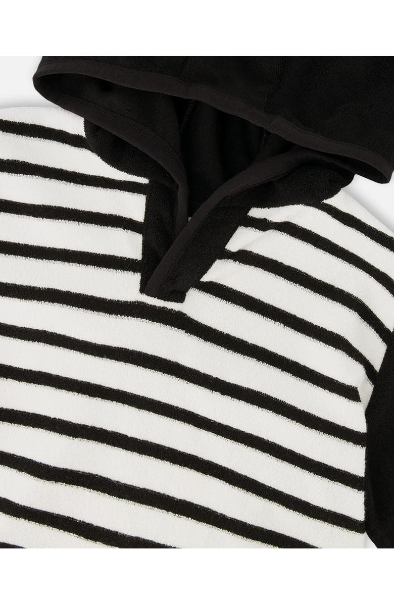 Deux par Deux Hooded Terry Stripes T-Shirt with Shorts Set, Alternate, color, Black & White Stripes