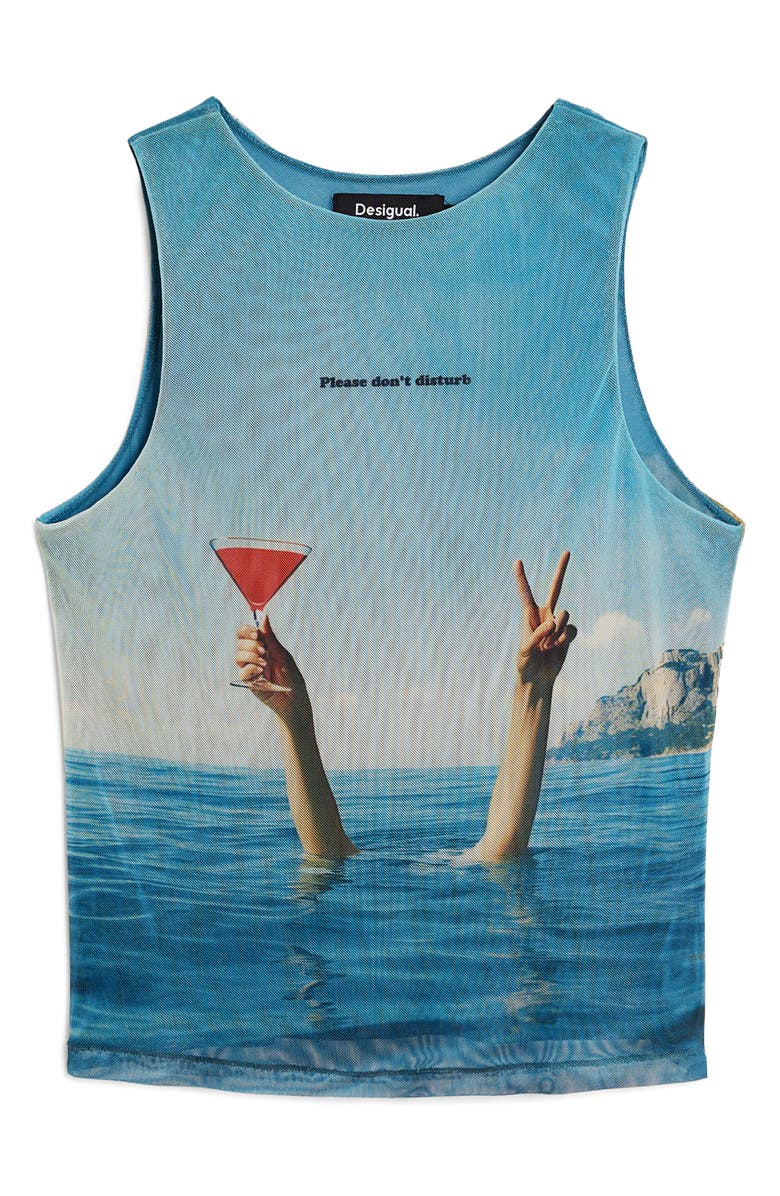 Desigual Crop Mesh Tank Top, Alternate, color, Sea