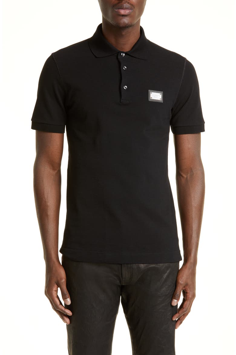 Logo Plate Cotton Piqué Polo, Main, color, BLACK