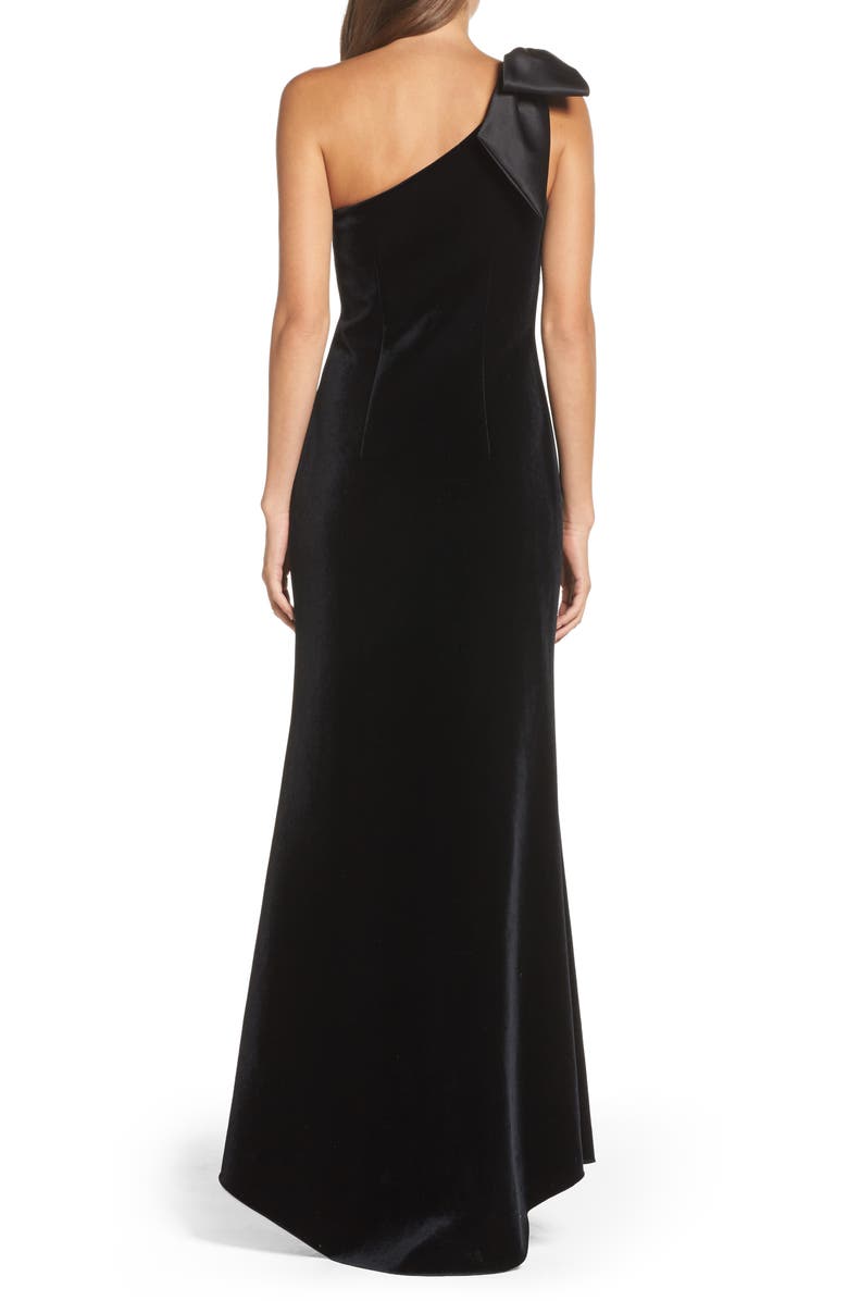 Eliza J Bow One-Shoulder Velvet Gown, Alternate, color,