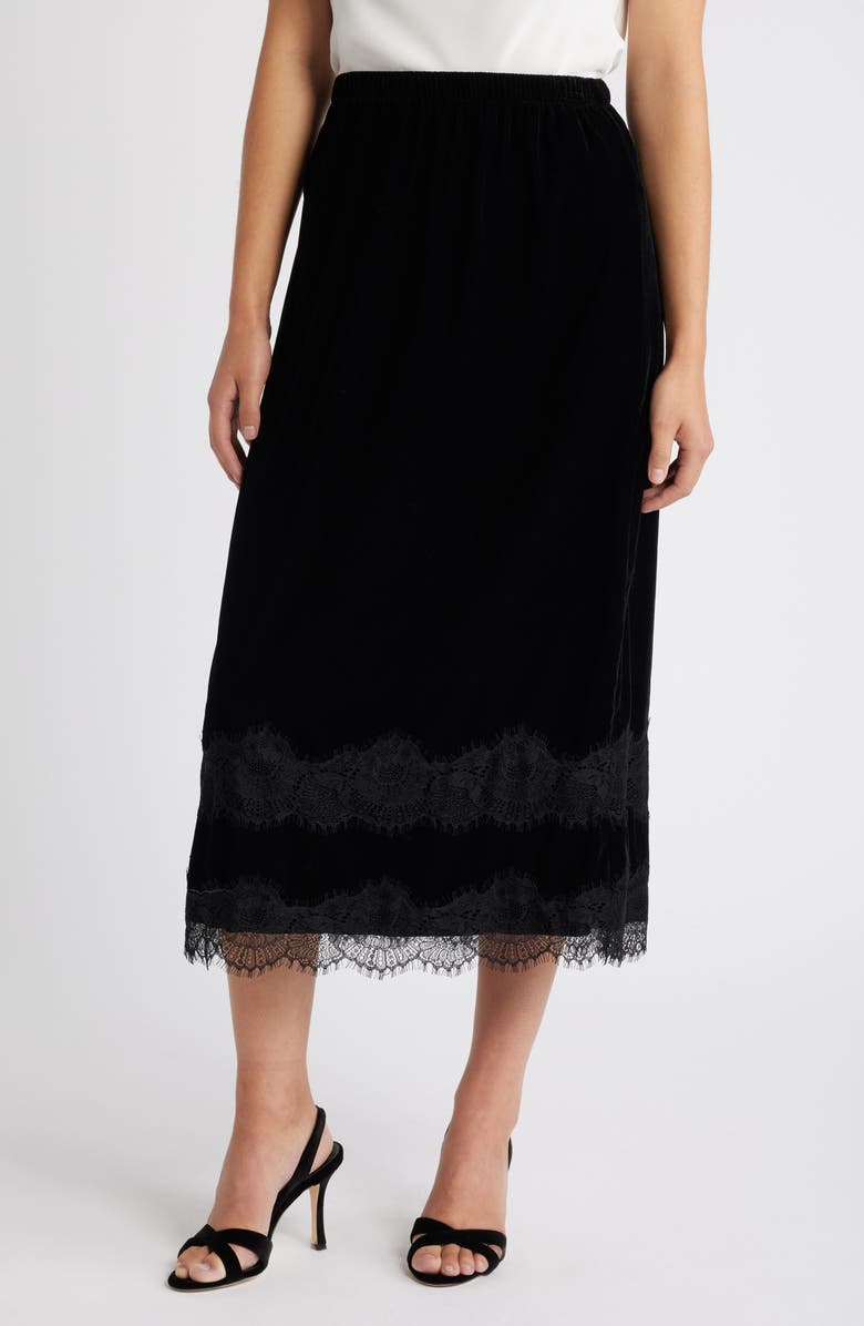Sam Edelman Gracie Lace Detail Velvet Midi Skirt, Main, color, 