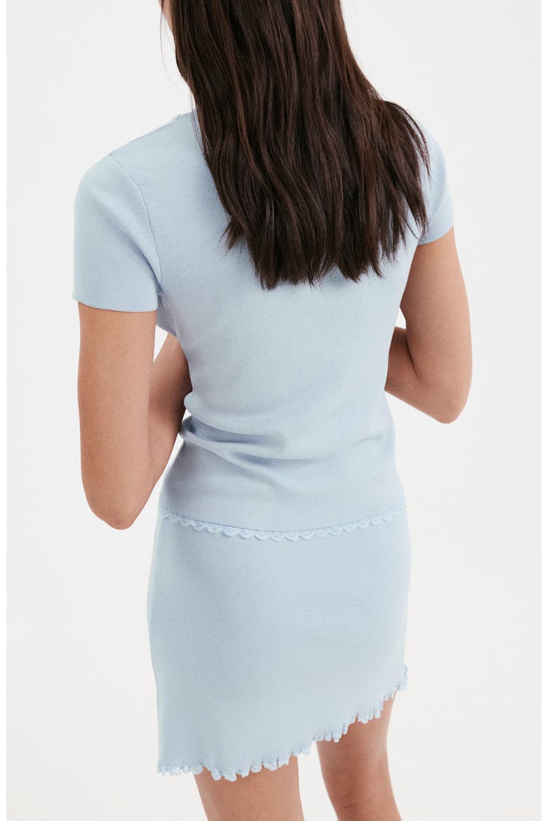 Lace Trim Short Sleeve V-Neck Cardigan, Alternate, color, SKY BLUE