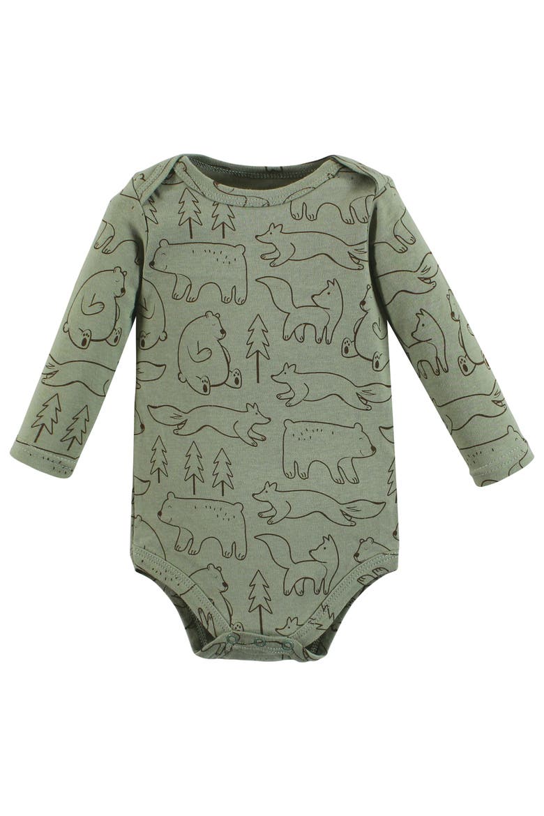 Everyday Long-Sleeve Cotton Babysuits Bundle of 5, Alternate, color, Camping Animals