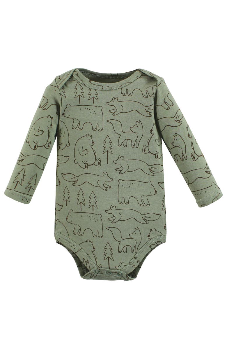 Hudson Baby Everyday Long-Sleeve Cotton Babysuits Bundle of 5, Alternate, color, Camping Animals