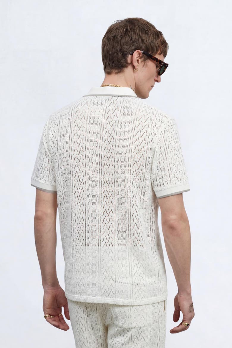 Oscar Tipped Crochet Cotton Polo Shirt, Alternate, color, Cream