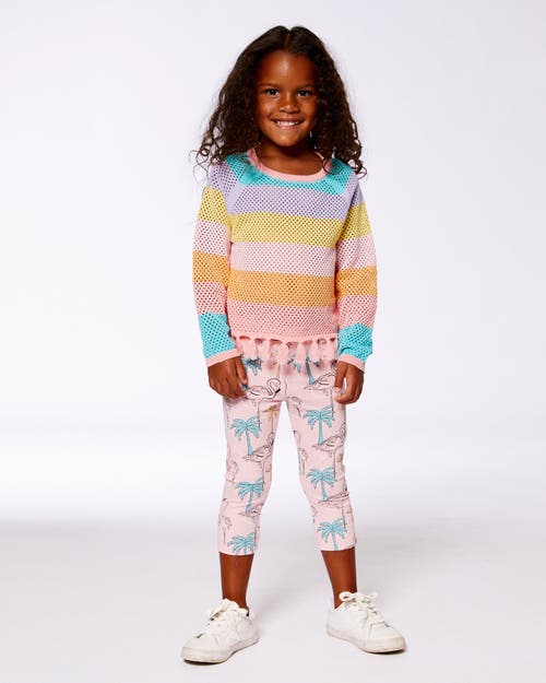 Deux Par Deux Little Girl's Cotton Sweater With Fringe Multicolor Stripes In Multicolored Stripes