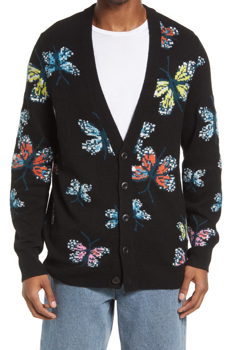 Cristina Martinez Gender Inclusive Varsity Cardigan, Alternate, color, BLACK BUTTERFLY BEAUTY