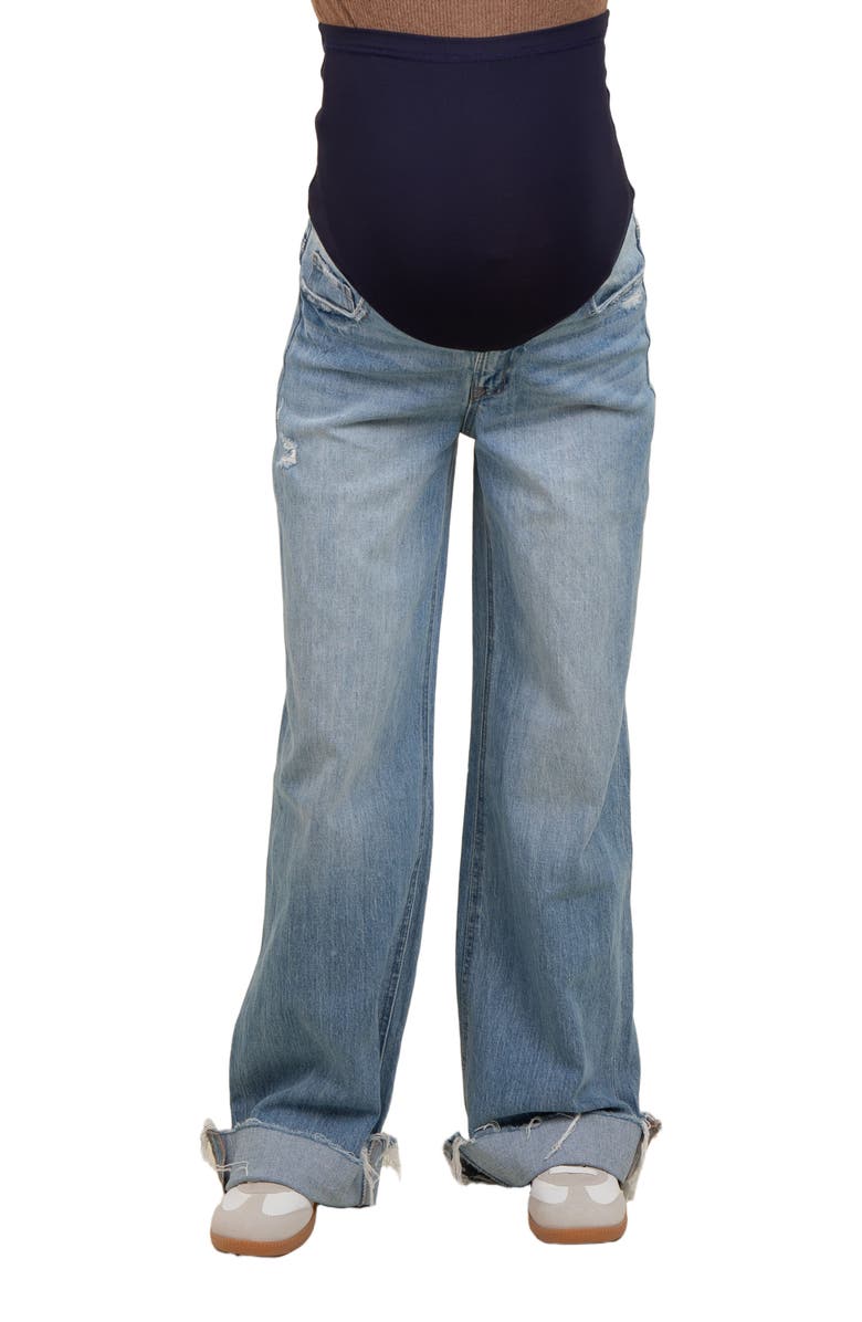 PinkBlush Cuffed Baggy Wide Leg Maternity Jeans, Alternate, color, 