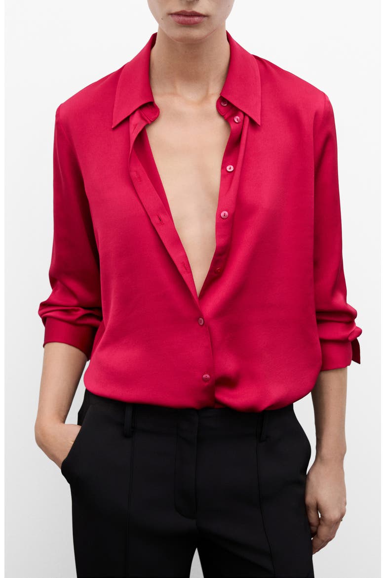 Flowy Satin Button-Up Shirt, Main, color, FUCHSIA