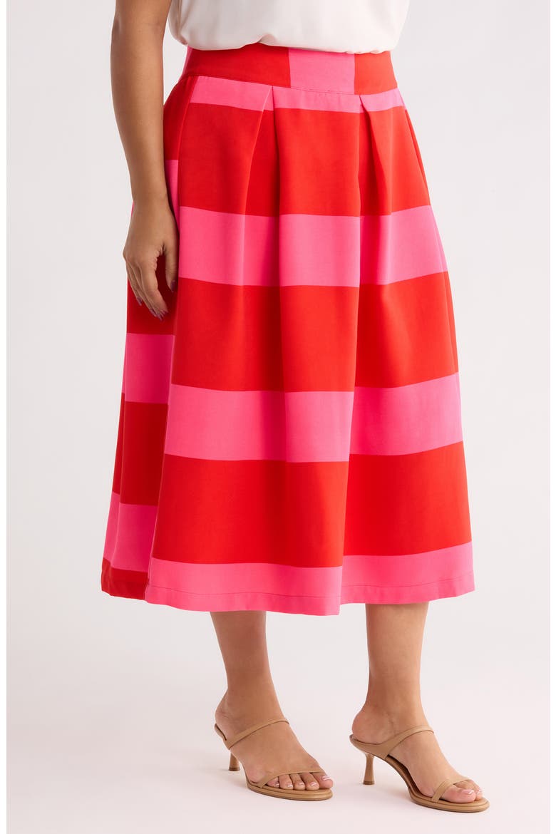 Lolli Stripe Pleated Midi Skirt, Alternate, color, FUCHSIA-RED