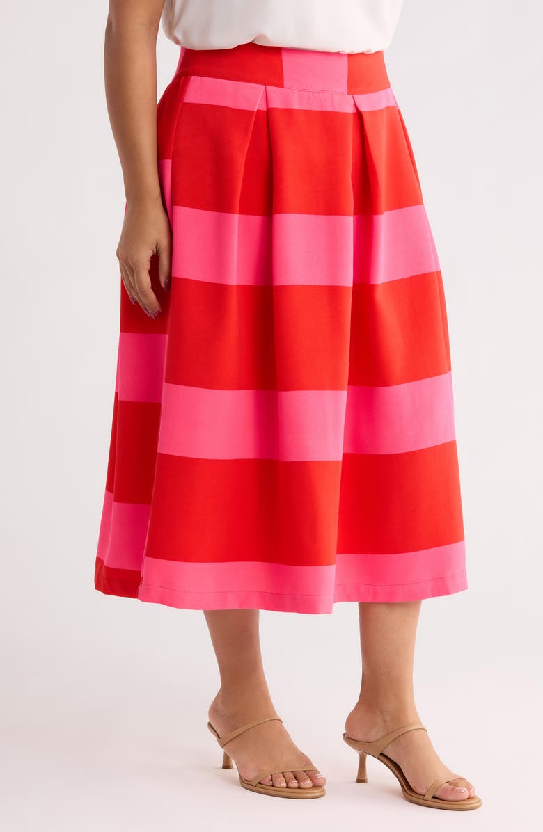 SUGARLIPS Lolli Stripe Pleated Midi Skirt, Alternate, color, Fuchsia-Red