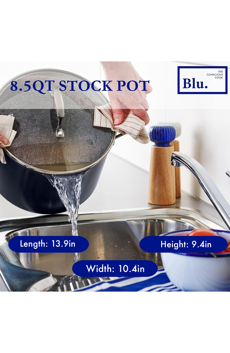 Blu. 8.5QT Stock Pot with Double Strainer Lid, Alternate, color, Black