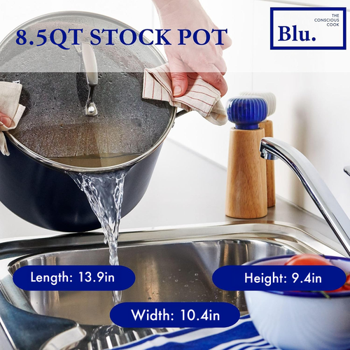 Blu . 8.5qt Stock Pot With Double Strainer Lid In Black