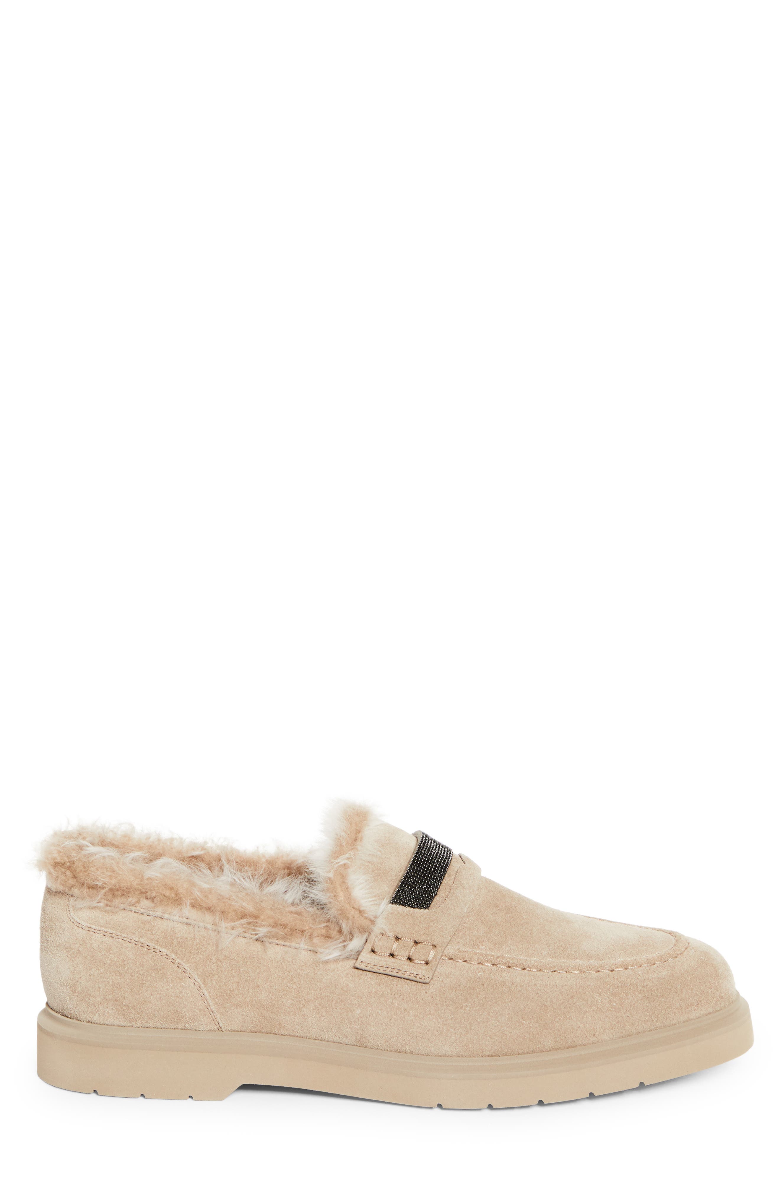 Brunello Cucinelli Monili Genuine Shearling Lined Loafer, Alternate, color, Ice