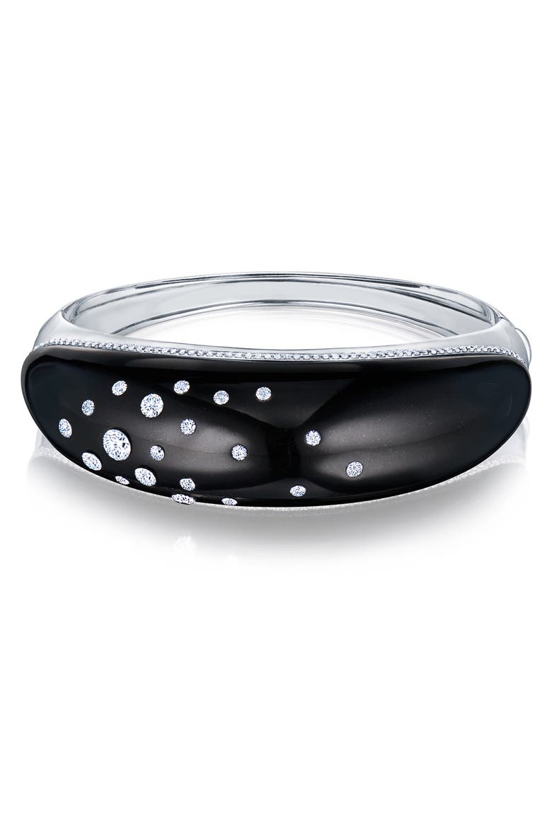 Signed Fred Leighton Black Jade & Pavé Diamond Bangle Bracelet, Main, color, WHITE GOLD