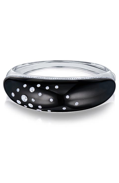Signed Fred Leighton Black Jade & Pavé Diamond Bangle Bracelet
