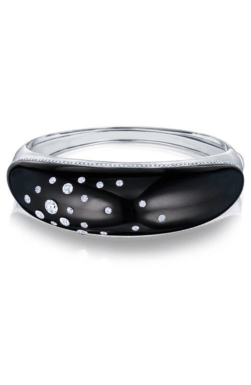 Fred Leighton Signed  Black Jade & Pavé Diamond Bangle Bracelet In White Gold