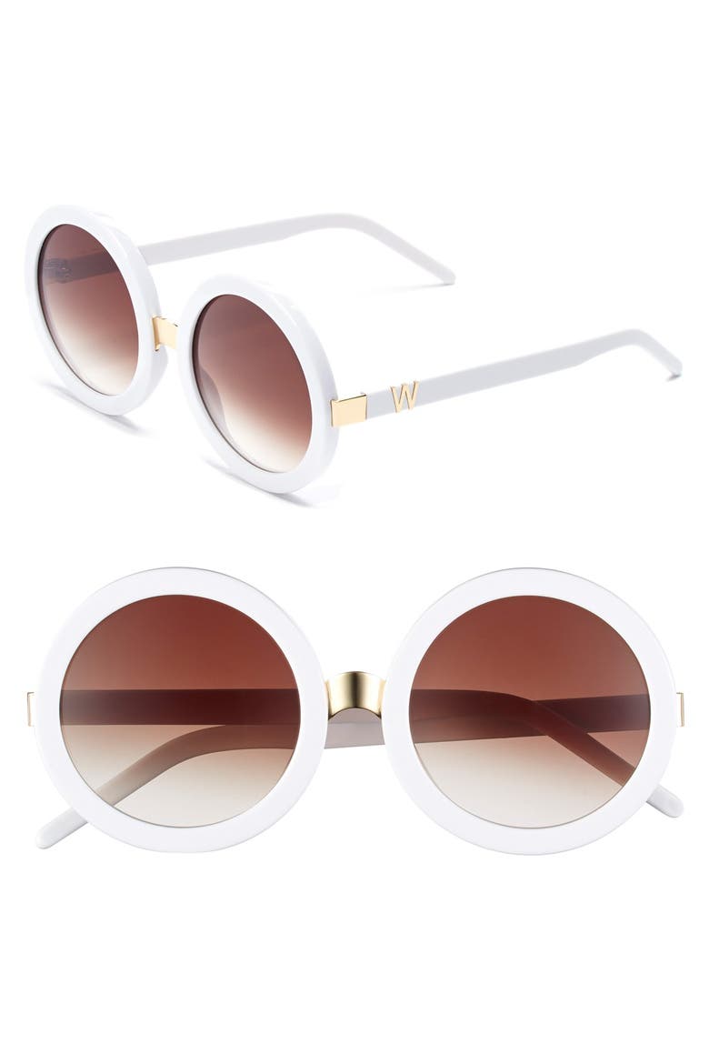 'Malibu' 56mm Round Sunglasses, Main, color, WHITE/ GOLD/ BROWN GRADIENT