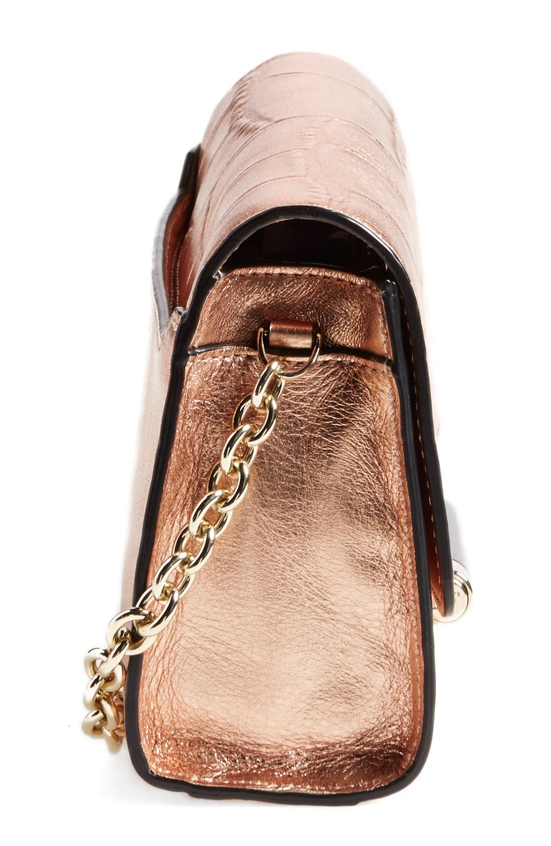 'Micro Mini 440' Croc Embossed Metallic Leather Crossbody Bag, Alternate, color, ROSE GOLD