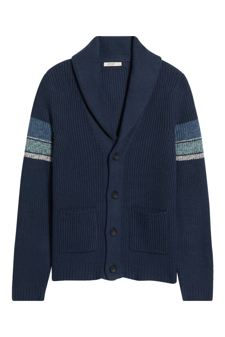 Varsity Shawl Collar Cotton Blend Cardigan, Main, color, NAVY