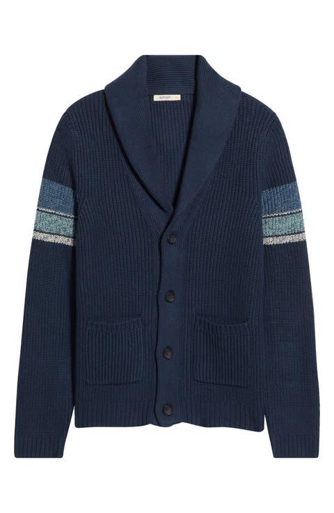Varsity Shawl Collar Cotton Blend Cardigan
