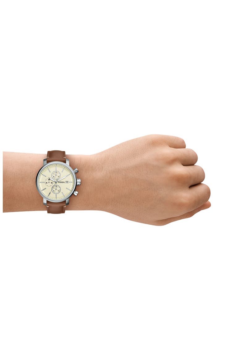 Rhett Multifunction Brown LiteHide™ Leather Watch, Alternate, color, SILVER