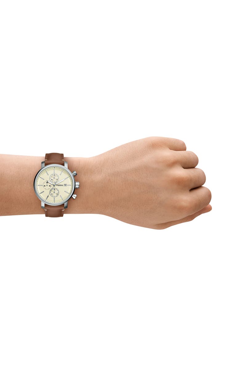 Fossil Rhett Multifunction Brown LiteHide<sup>™</sup> Leather Watch, Alternate, color,