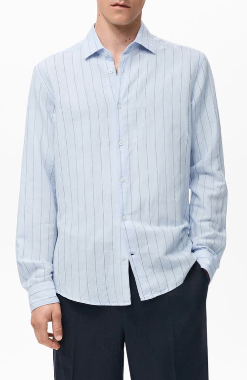 Mango Pinstripe Linen & Cotton Button-up Shirt In Blue