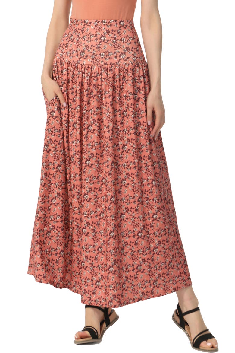 Women's Tiered Maxi Skirt, Main, color, Dusty Coral