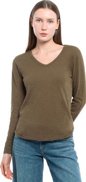 WILT Clothing Long Sleeve V-Neck With Raw Hem Shirttail