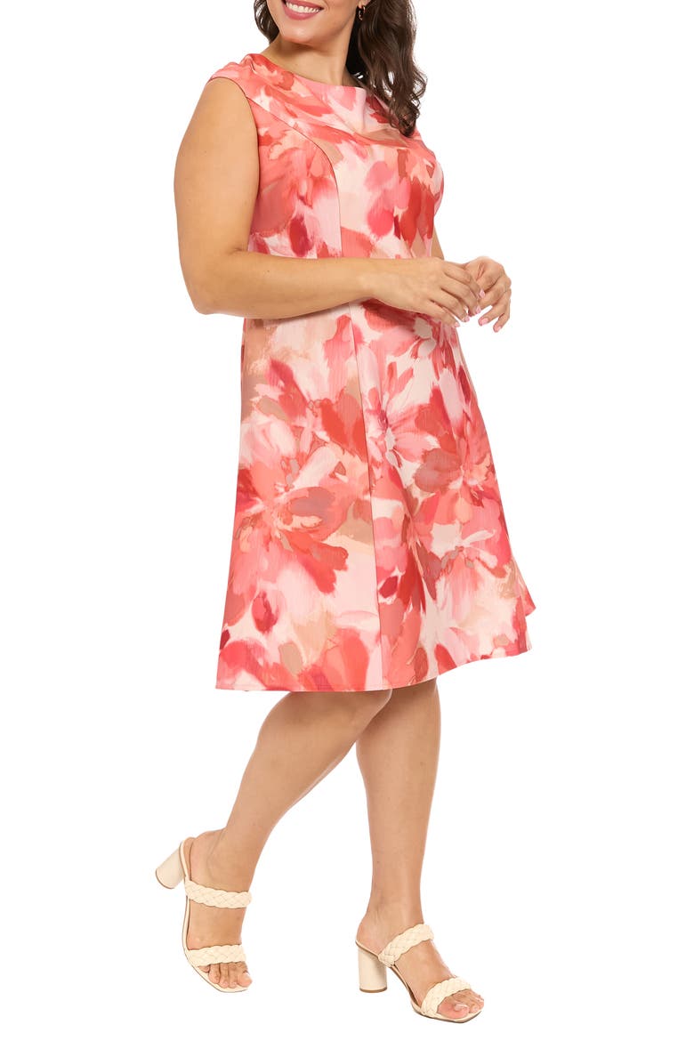 Print Cap Sleeve Midi Dress, Alternate, color, IVORY/ CORAL
